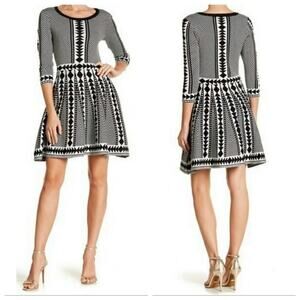 Nina Leonard Geo Fit/Flare Dress - Size M - NWT